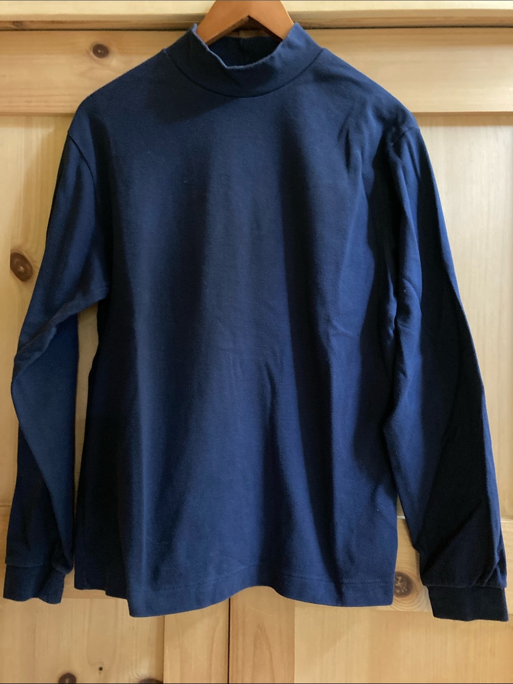 Vintage L.L. Bean Cotton Navy Mock-Neck Long Sleeve Shirt